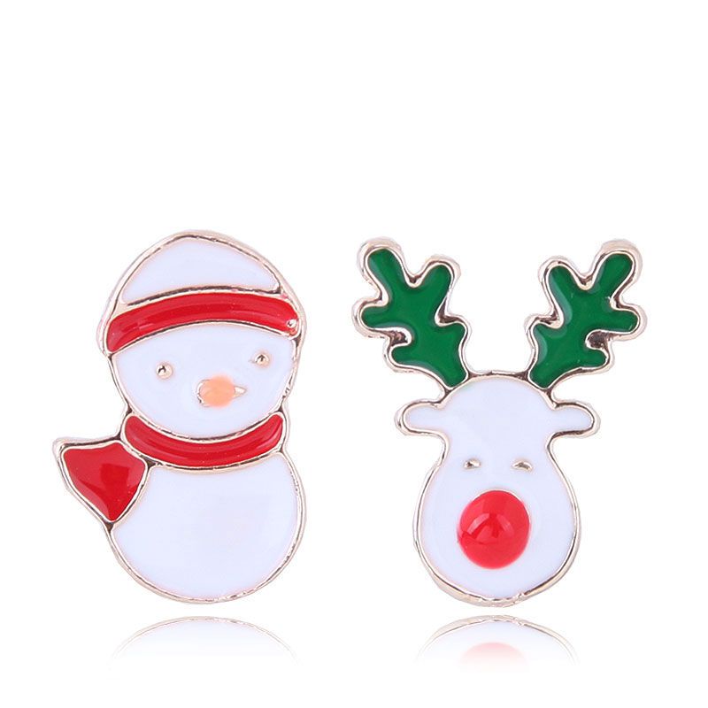 Korean Fashion Sweet Ol Metal Concise Christmas Series Asymmetrical Personality Stud Earrings