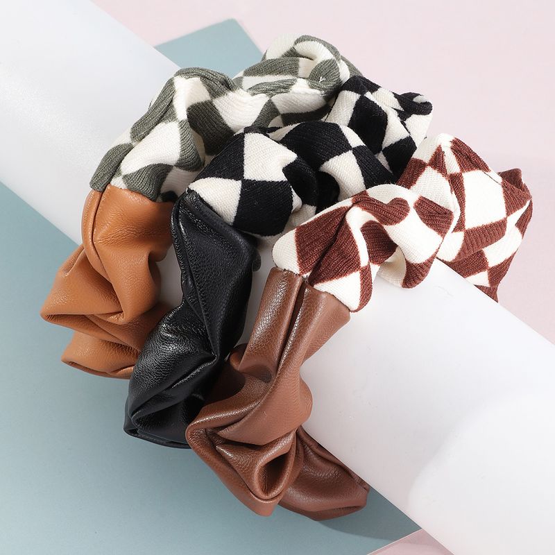 Korean New Plaid Hair Band Leather Surface Tie Ponytail Hair String Large Intestine Ring Balls Hair Band Rope All-matching Internet Celebrity Women