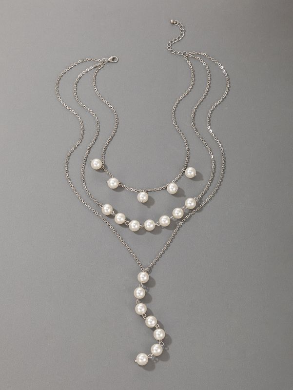 New Jewelry Pearl Heavy Metal Three-layer Necklace