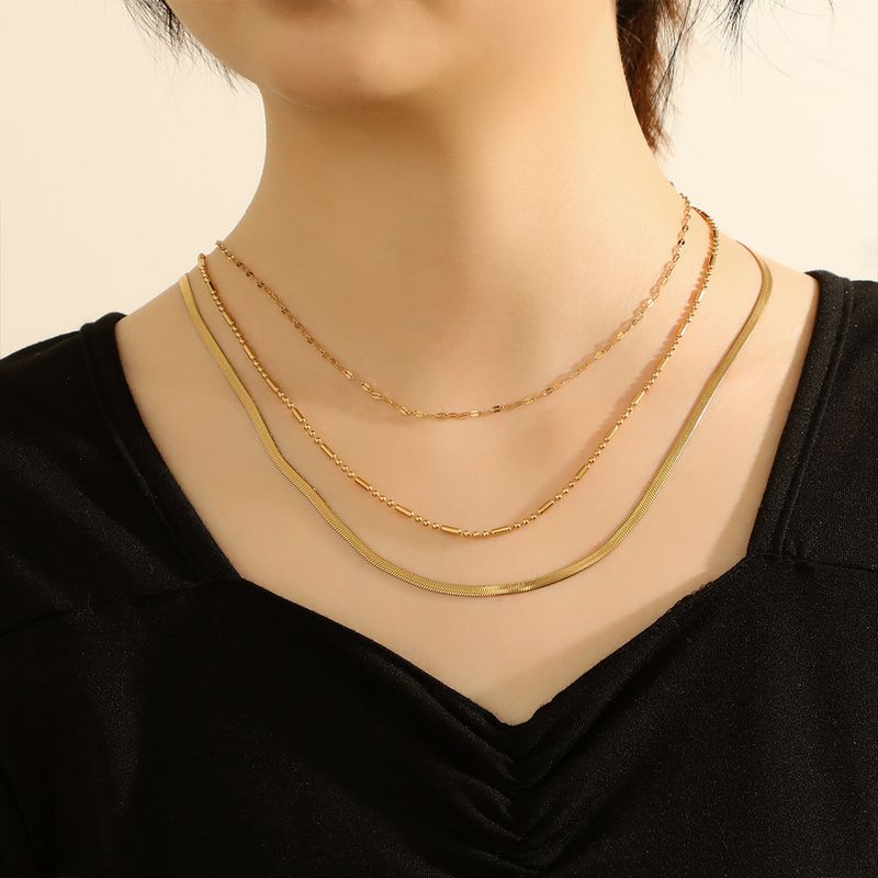 European And American Trendy Jewelry Fashion New Snake Chain Flat Nozzle Chain Punk Multi-layer Twin Stainless Steel Necklace Necklace