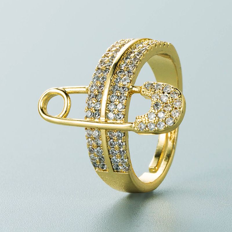 Fashion Copper-plated 18k Gold Inlaid Zircon Geometric Love Ring Hip-hop Male And Female Open Ring