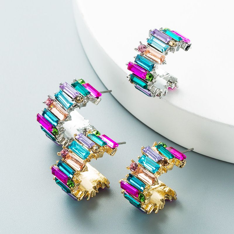 Fashion Flower Diamond Alloy Artificial Gemstones Earrings