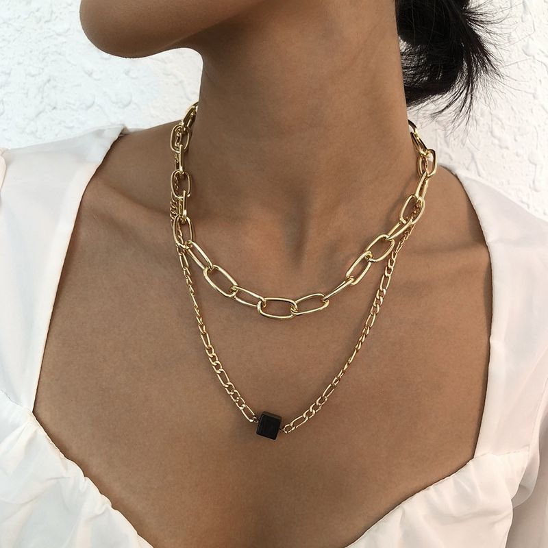Double Clavicle Chain Female Exaggerated Punk Hip-hop Chain Necklace Alloy Resin Personality Necklace