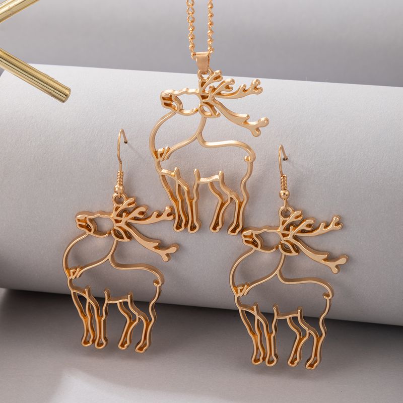 Nouveaux Bijoux Ensemble De Boucles D&#39;oreilles Collier De Girafe Dorée De Noël