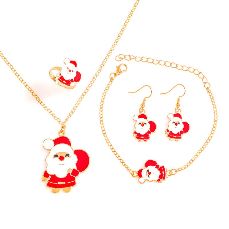 Weihnachtsdekoration Halskette Kreative Cartoon Elch Bell Weihnachtsmann Armband Ohrring Set