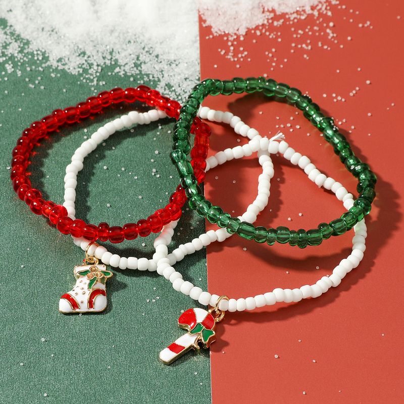 Nouveau Bracelet De Noël Ensemble De Chaussettes De Canne De Canne De Riz De Couleur À La Main Transfrontalière