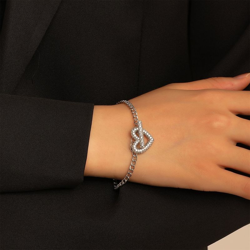 Net Celebrity Minimalist Love Bracelet Retro Copper Inlaid Zircon Heart-shaped Ot Buckle Bracelet