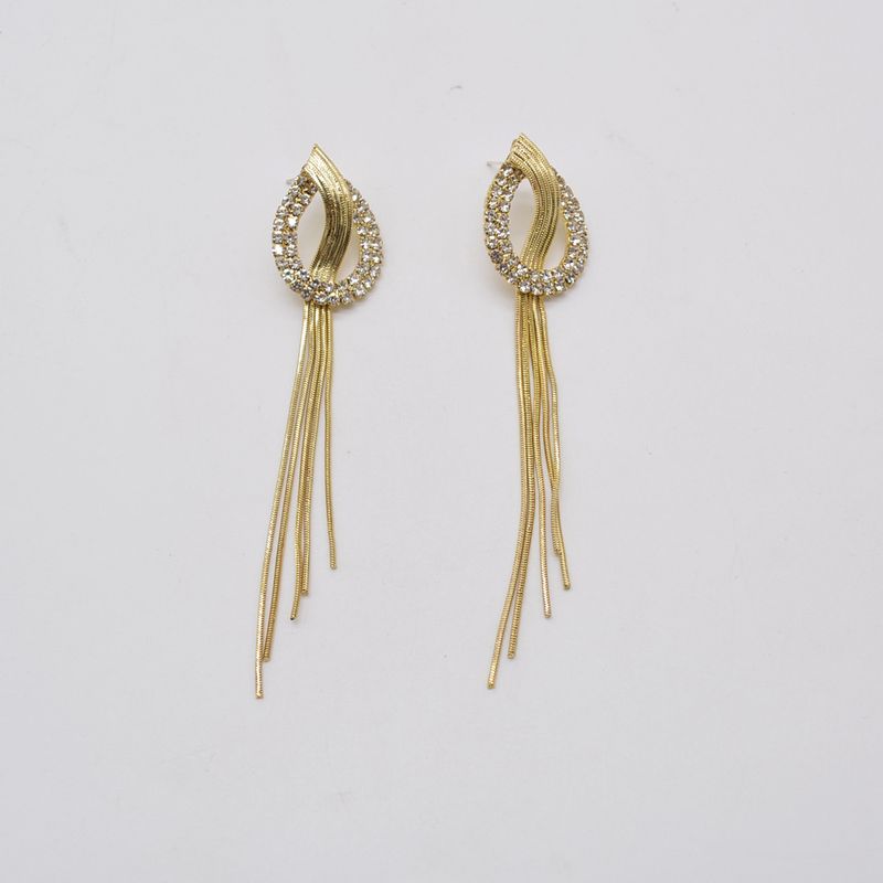 S925 Silver Needle Earrings Long Tassel Inlaid Rhinestone Knot Personality Exaggerated Temperament Earrings