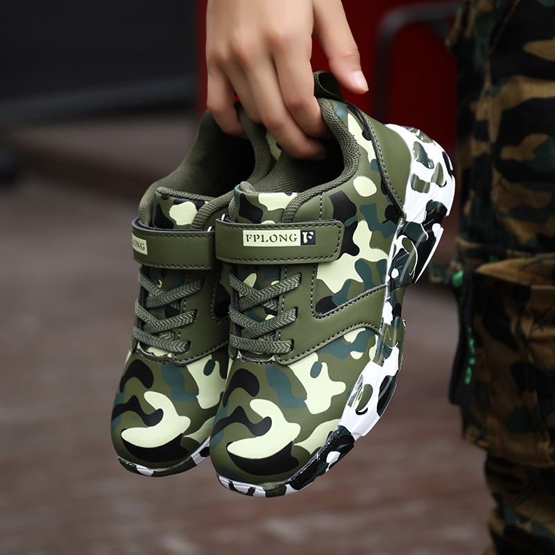 Autumn New Children's Leather Camouflage Sneakers Student Military Training Running Shoes Boys And Girls Shoes
