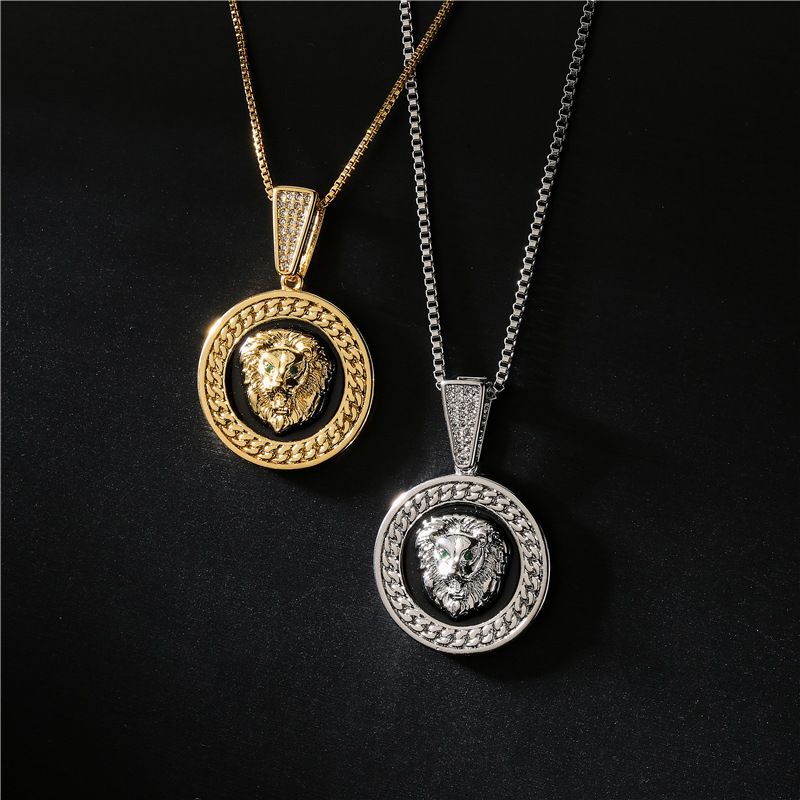 Aogu Cross-border Supply European And American Fashion Drop Oil Lion's Head Pendant Necklace Copper Plating 18k Gold Hip Hop Ear Accessories