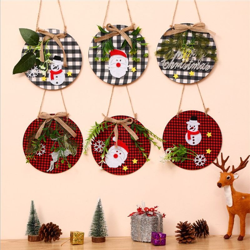 Christmas Ornaments Wreath Wood Pendant Applique Wooden Doorplate Door Hanging Christmas Pendant Wreath
