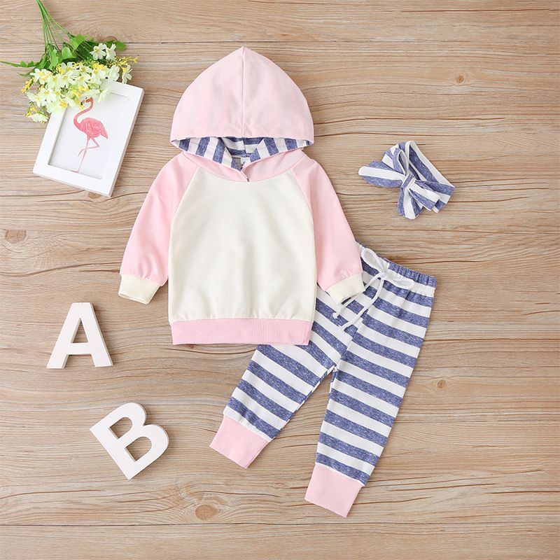 Spring And Autumn Fashion Long-sleeved Sweater Suit Striped Hooded Top And Trousers Two-piece Children's Clothing