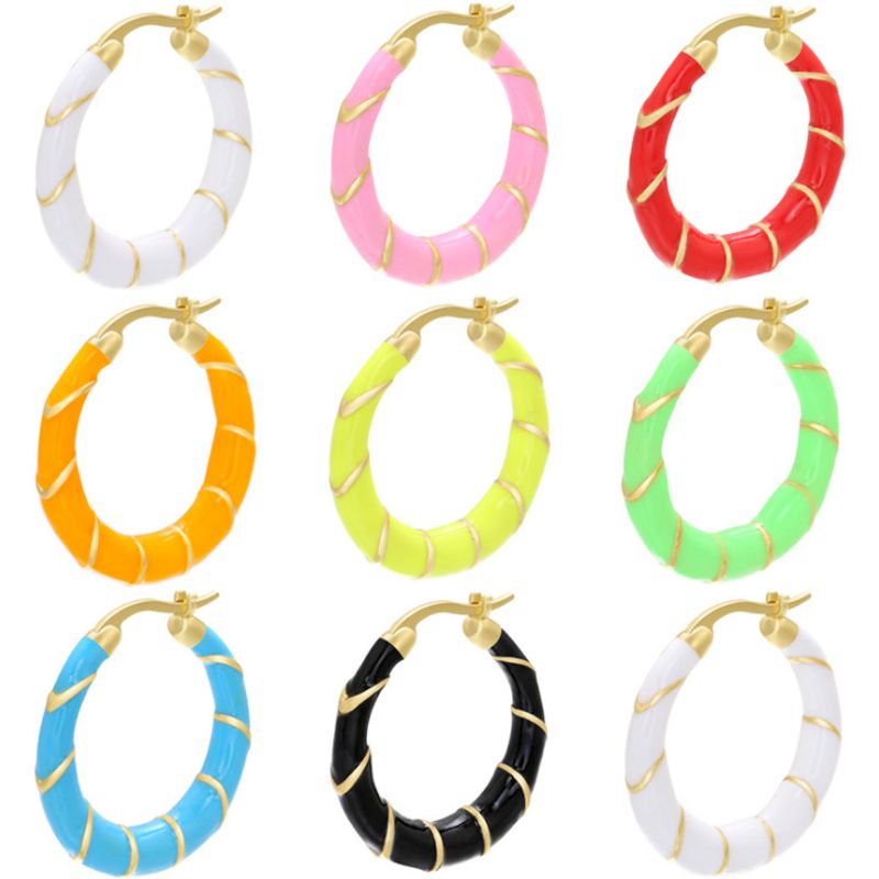 Foreign Trade Oil Drop Big Earrings Color Drop Oil Golden Spiral Pattern Copper Ear Ring Cross-border Jewelry