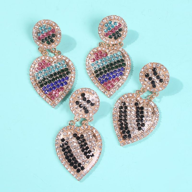 Fashion Alloy Heart Full Diamond Earrings