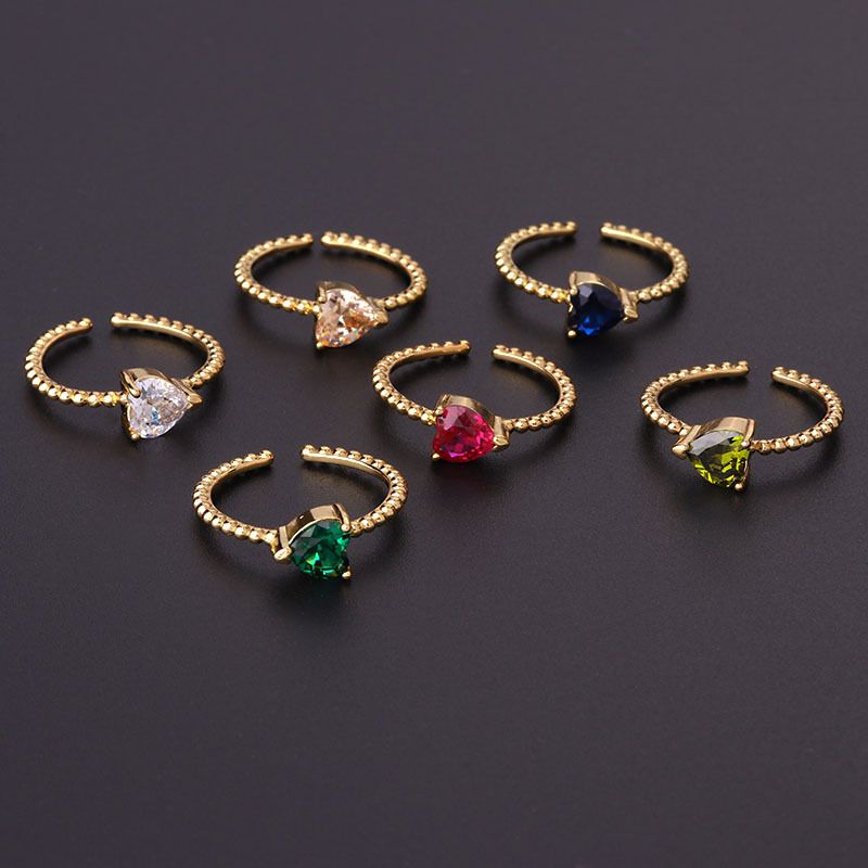 Simple Colorful Zircon Love Ring Fashion Hand Jewelry Adjustable Ring