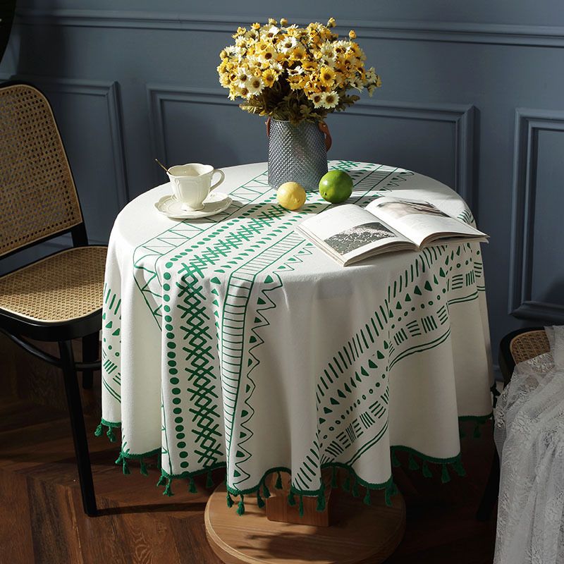 Böhmischer Mehrfarbendruck Geometrische Quaste Runde Tischdecke Western Table Home Couchtischbezug Tuch