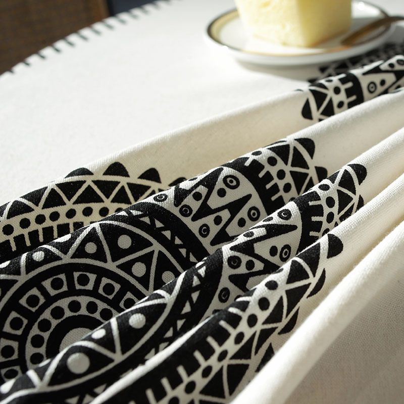 Tissu De Table Ronde Imprimé Mandala Bohème Tissu De Table Basse Noir