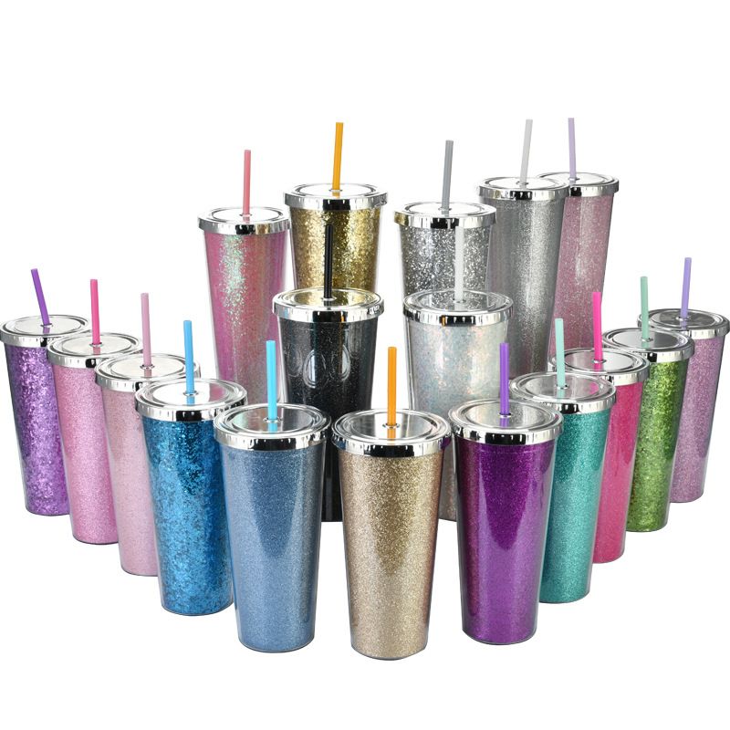 24oz Large-capacity Double-layer Plastic Straw Cup Water Cup