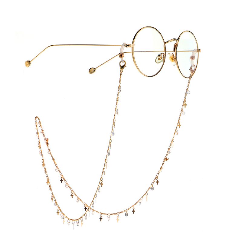 Goldene Zirkon-kreuz-sonnenbrille-kette Mode-sonnenbrille Rutschfeste Hängende Kette Brillenkette