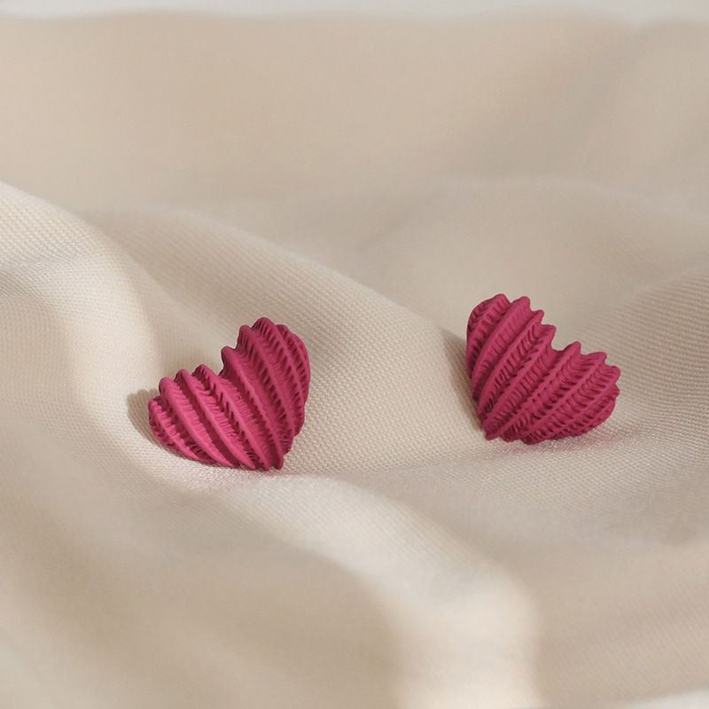 Korean Style Simple White Rose-red Love Pattern Ear Studs 2021 Fashion Design Sense Elegant Earrings