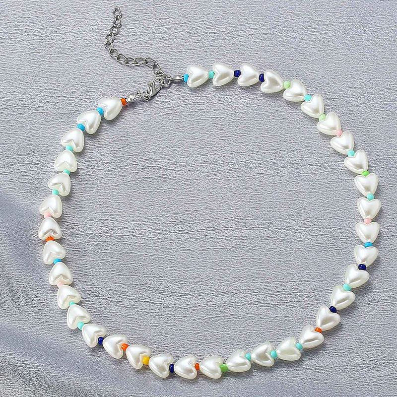 New Heart Pearl Short Necklace European And American Fashion Color Beaded Clavicle Chain Necklace