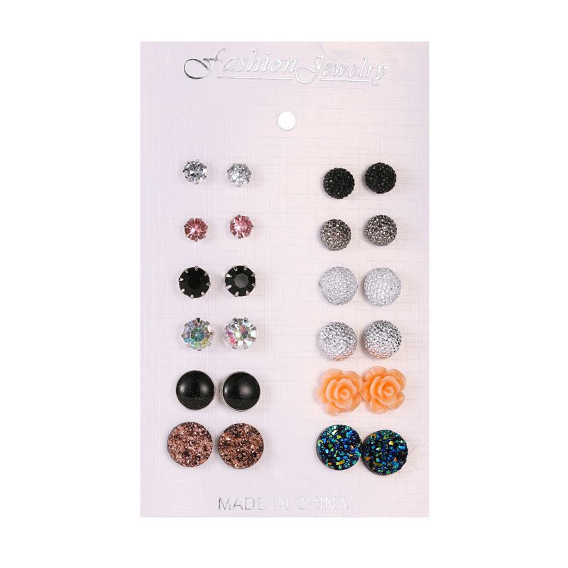 Foreign Trade New Frosted Earrings 12 Pairs Set European And American Fashion Minimalist Cute Flowers Geometric Small Earrings Ear Rings