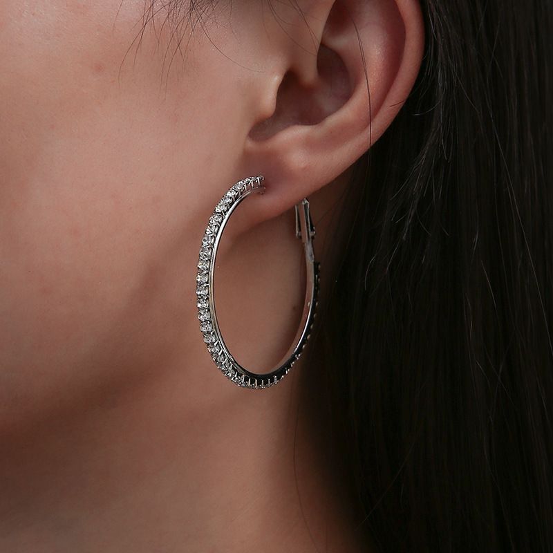 Exaggerated Full Diamond Geometric Circle Earrings