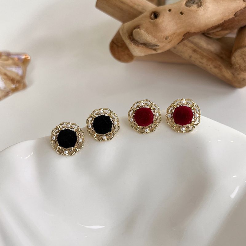 Pendientes De Terciopelo Rojo Vino Vintage Estilo Palacio Francés Exquisitos Pendientes Pequeños