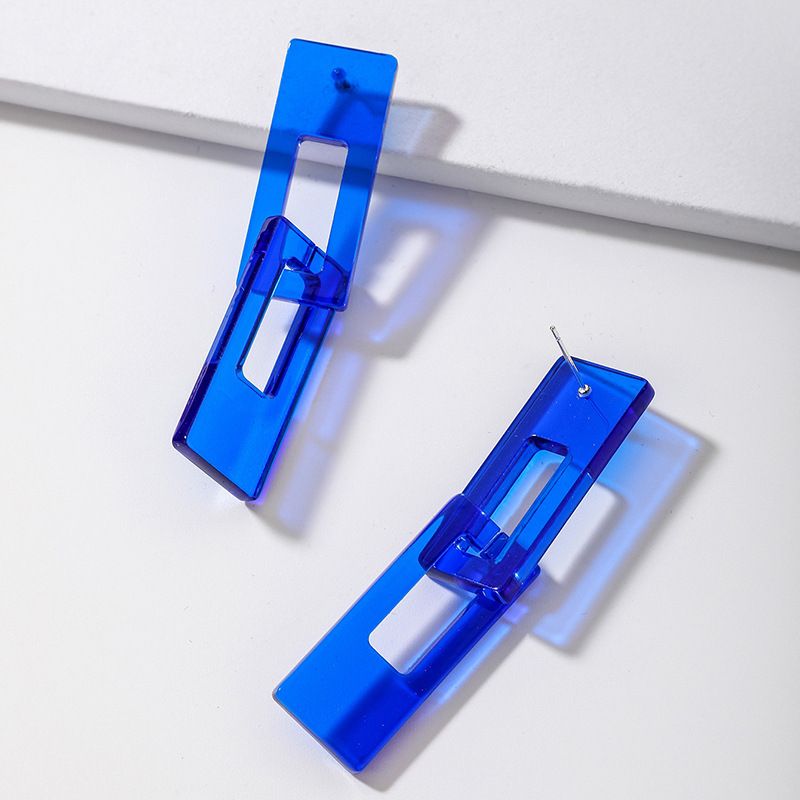 925 Silver Needle Klein Blue Acrylic Cube Earrings European And American Ins Fashionable Simple Temperament Long Geometric Earrings