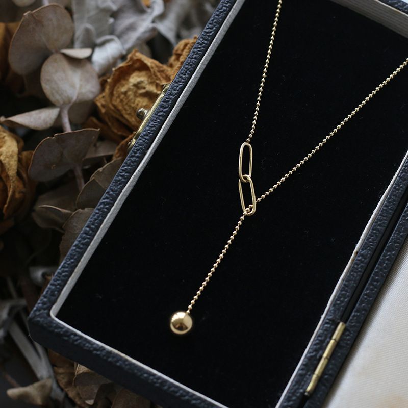 Fashion Korean Interspersed Metal Ball Tassel Round Bead Chain Titanium Steel Plated 14k Gold Necklace
