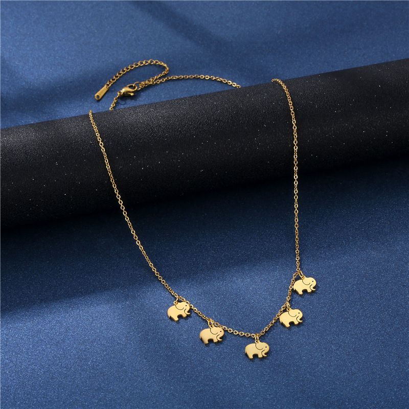 Cross-border New Product Small Elephant Simple Golden Stainless Steel Necklace Elephant Clavicle Chain Accessories