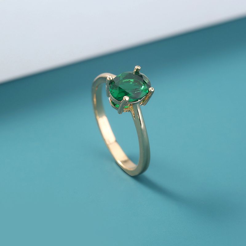 European And American New Four-claw Emerald Green Tourmaline Diamond Ring Micro-emerald Zircon Jewelry