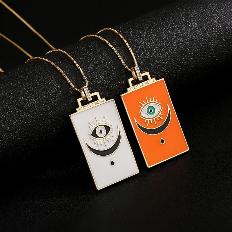 Fashion Autumn And Winter Sweater Chain Copper Plated Real Gold Dripping Oil Moon Eye Pendant Necklace