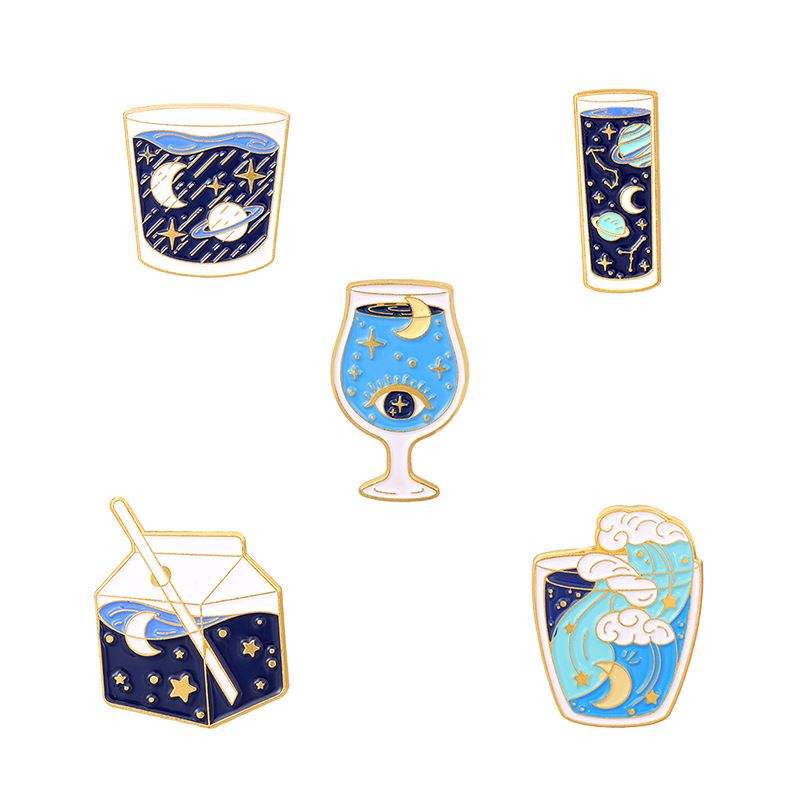 New Starry Sky Map Alloy Brooch Creative Cartoon Wine Glass Milk Cup Shape Dripping Clothes Bag Badge