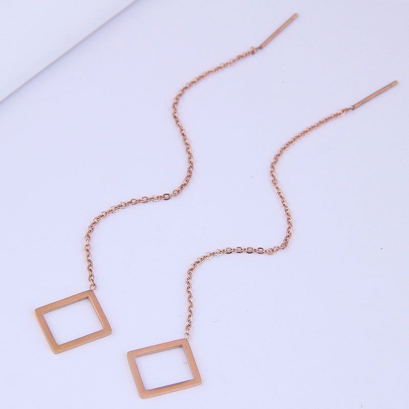 Korean Fashion Long Earrings Simple Geometric Square Titanium Steel Personalized Earrings