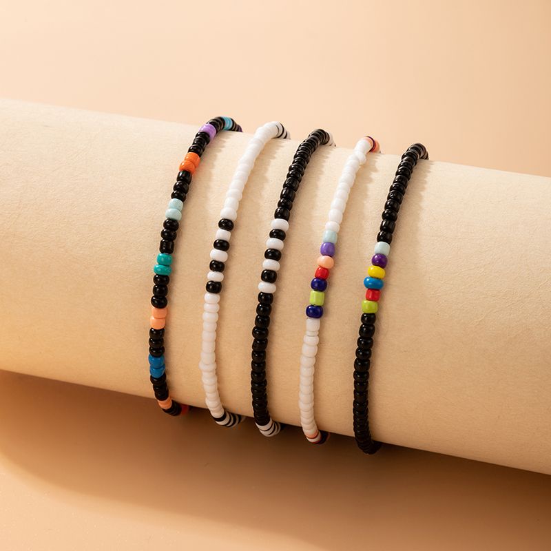 Bohemian Ethnic Style Beaded Color Beads Black And White Contrast Color Bracelet Five-piece Set