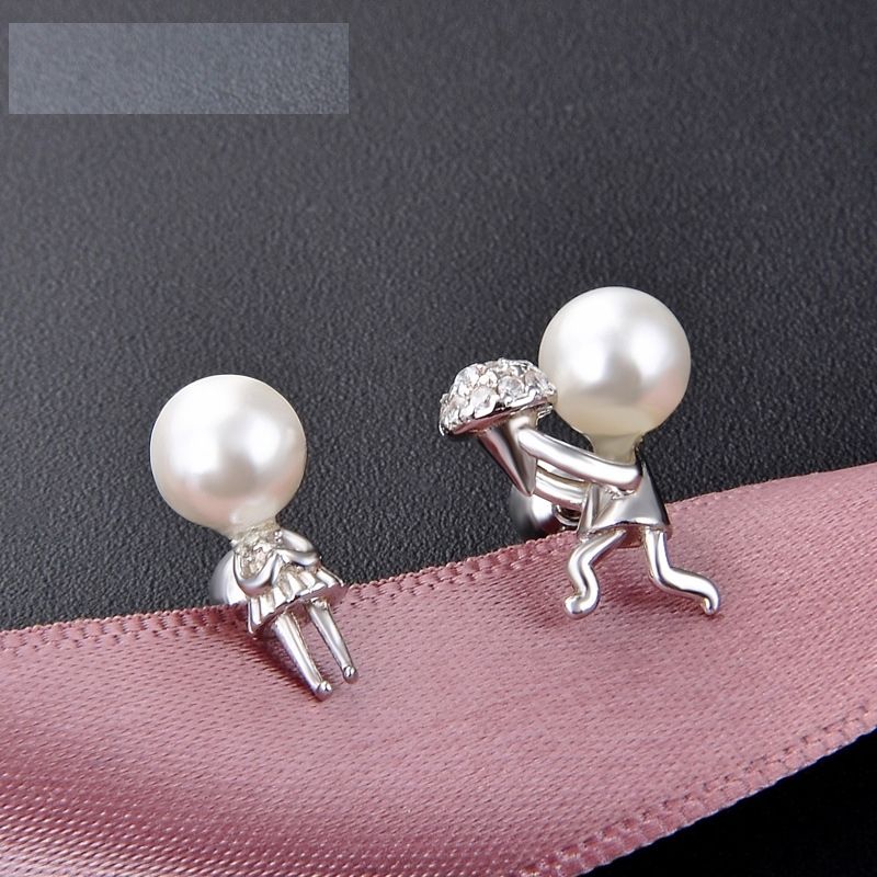 Pearl S925 White Earrings Simple Asymmetrical Ear Jewelry