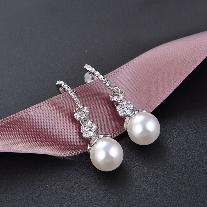 S925 Sterling Silver Long Pearlmicro-inlaid Zircon Shell Beads Earrings