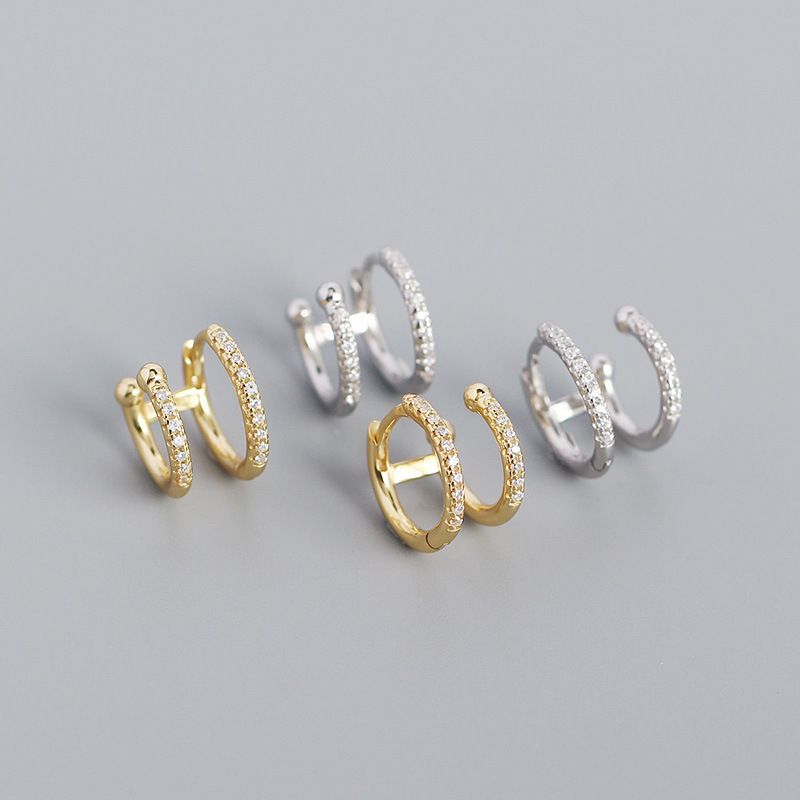 Yhe0349 Europe And America Cross Border S925 Silver Ins Geometric Metallic Double-layer Round Micro Inlaid Zircon Ear Clips Earrings
