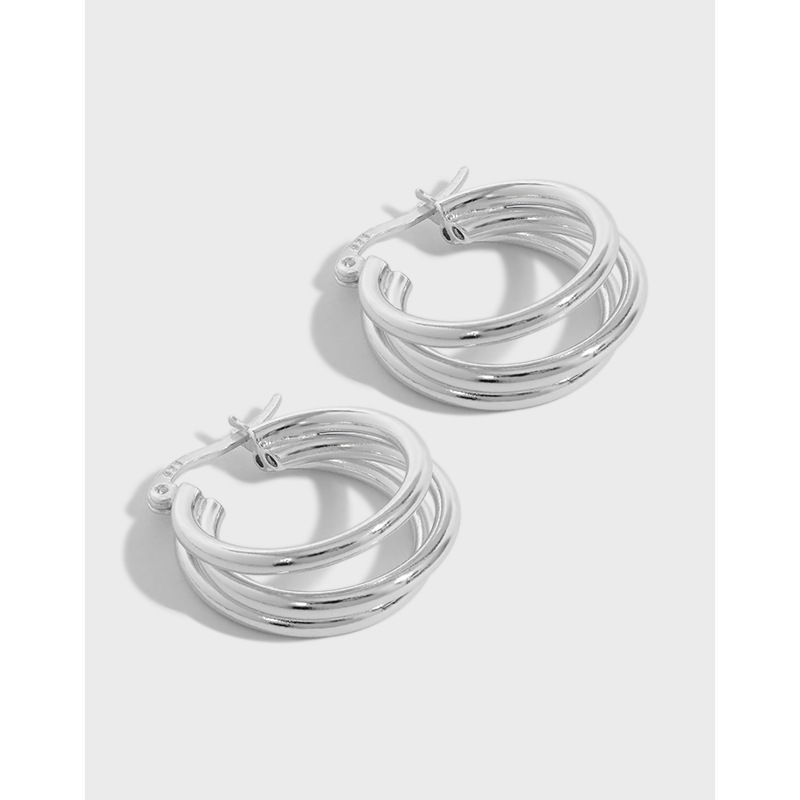 Korean Niche Design Sense Simple Geometric Multi-layer Circle S925 Sterling Silver Earrings