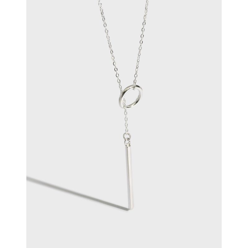 Korea S925 Sterling Silver Chain Geometric Square Long Necklace