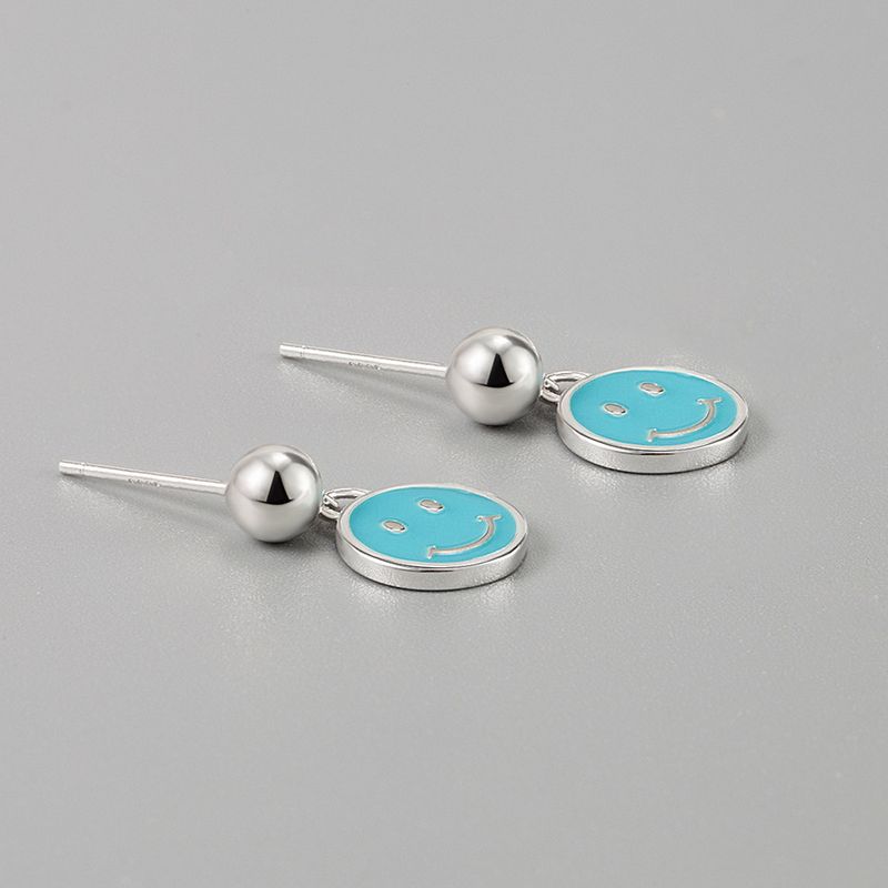 Korea Earrings 925 Sterling Silver Blue Epoxy Smiley Earrings Wholesale