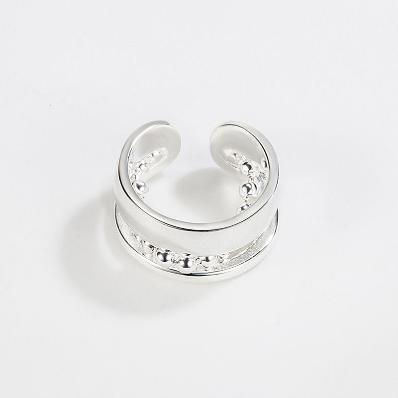 S925 Sterling Silver Ball Bead Chain Dual Layer Open-end Ring Female Japanese And Korean Ins Special-interest Design Simple Cold Style Index Finger Ring