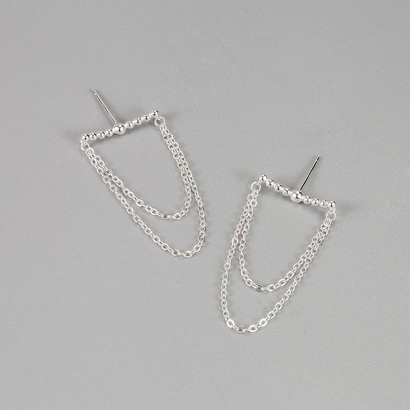 S925 Sterling Silver Double Chain Tassel Earrings Korean Fashion Personality Long Earrings