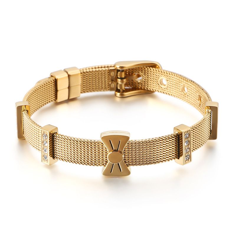 Fashion Bow Knot Titanium Steel 18K Gold Plated Bracelets In Bulk