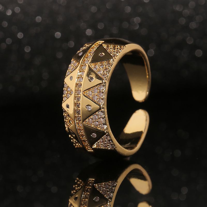 Fashion Jewelry Copper Plated Real Gold Micro-inlaid Zircon Triangle Geometric Tail Ring
