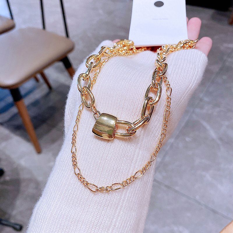 High-end Ins Cold Style European And American Fashion Double-layer Necklace Women's Copper Plating K Gold Clavicle Chain Sweater Chain Cross-border Sold Jewelry