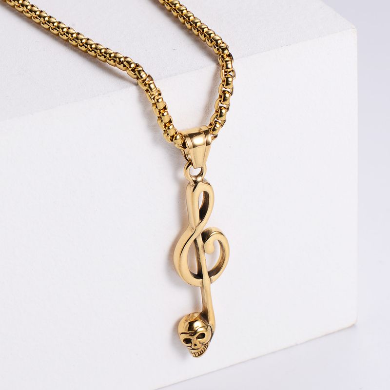 Simple Note Music Symbol Ghost Head Skull Male And Female Stainless Steel Pendant Necklace