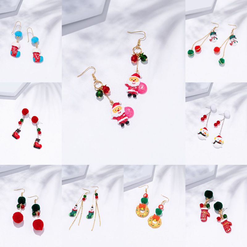 Europe And America Cross Border New Cartoon Cute Santa Claus Snowball Earrings Fashion Christmas Limited Ginger Cake Earrings For Women