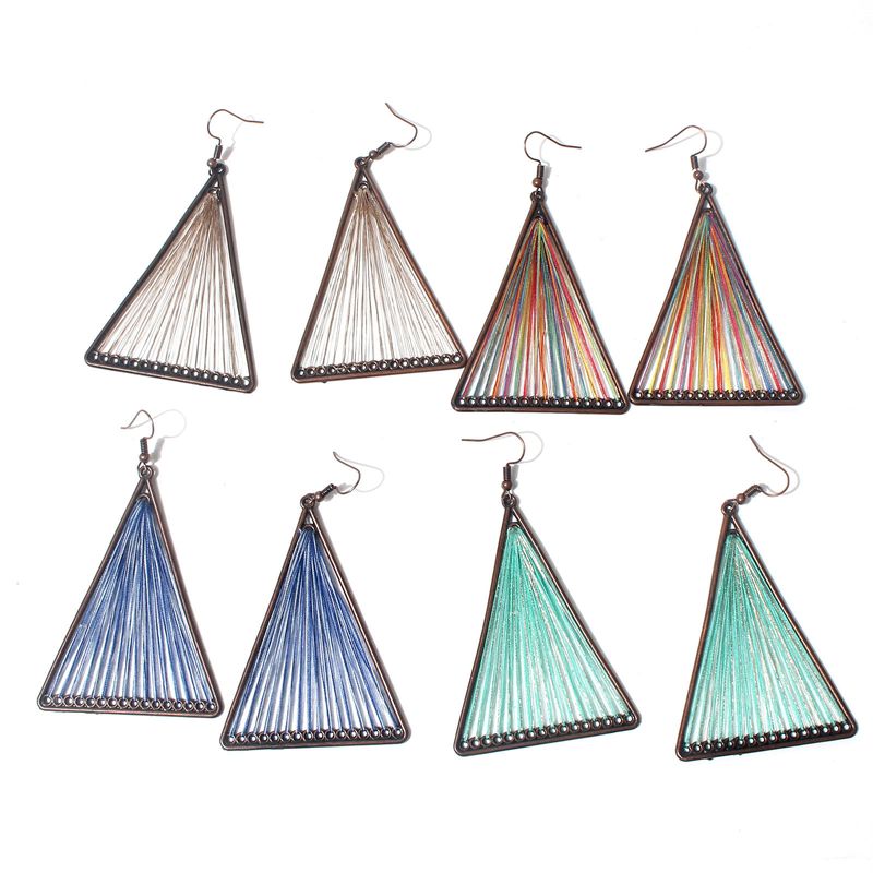European And American Geometric Personalized Triangle Earrings Fabric Wool Tassel Color Handmade Woven Earrings Earrings F14600